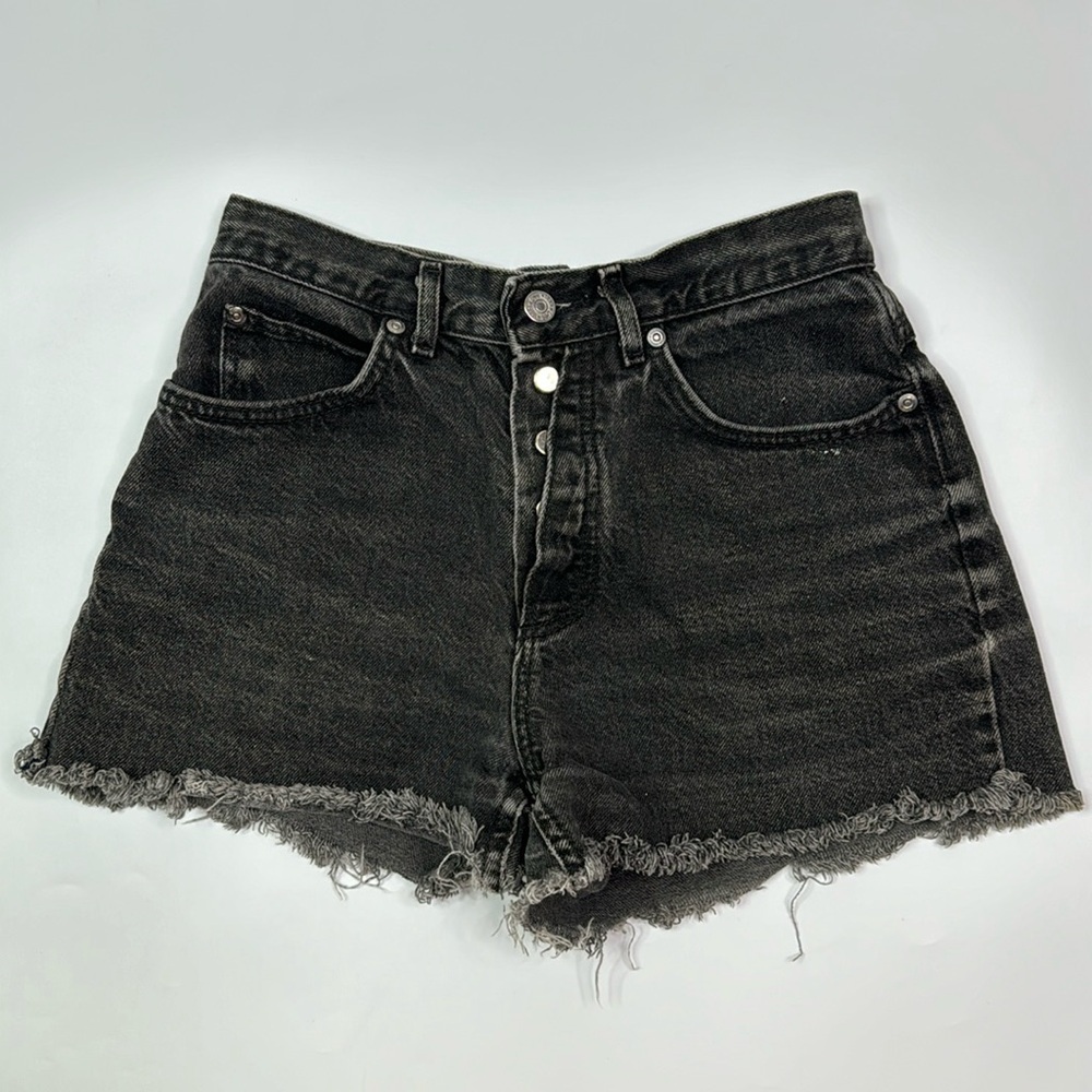 Vintage LEE Black Button Fly Raw Hem Cutoffs  High Waisted Shorts Size 7
